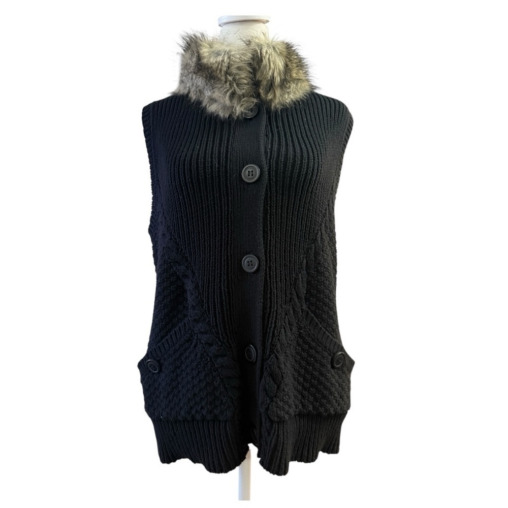 Jones New York Cable Knit Faux Fur Vest Petite Large